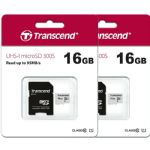 Transcend 16GB MicroSD UHS-1 300s Memory Card with Adapter, 2 Pack